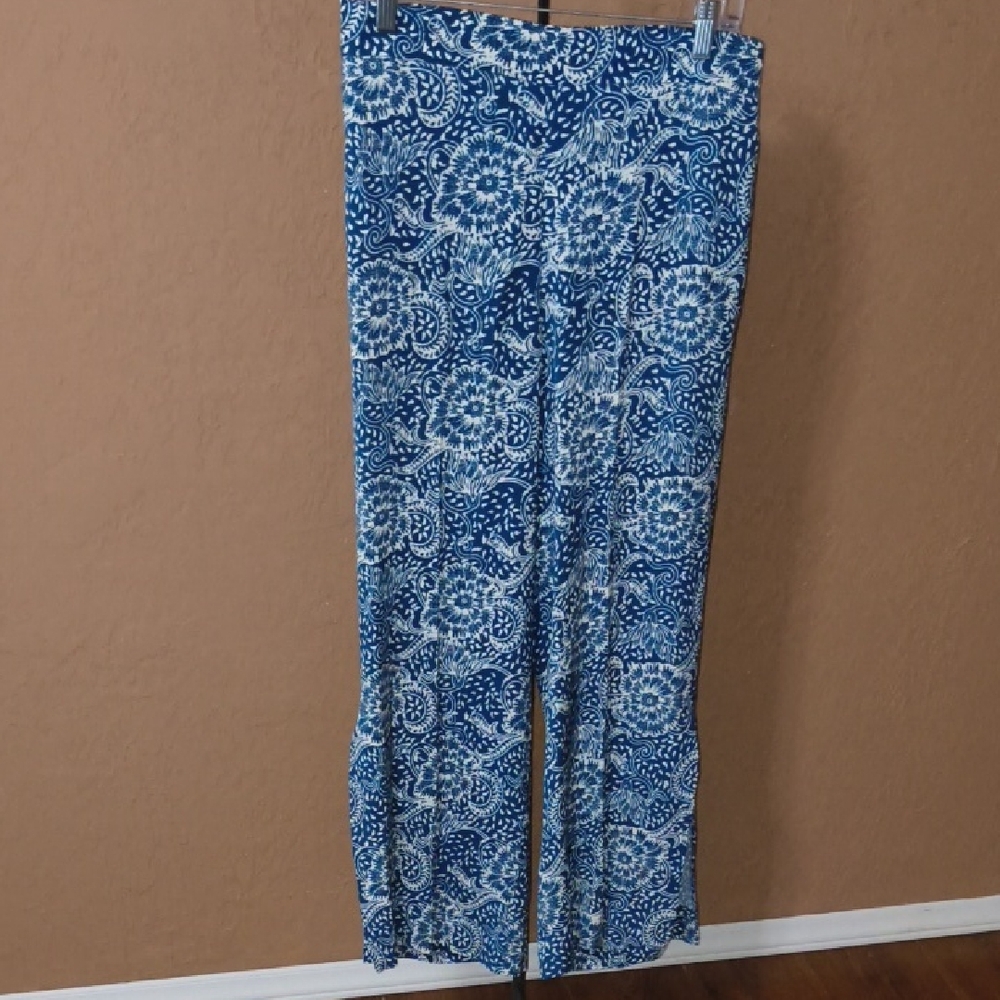 Maeve Anthropologie Blue and White Wide Leg Pants Size Med
